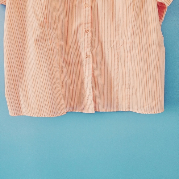 White Stag 3X Women Pink Stripe Button Front V-neck Short Sleeve Lightweight Top - Picture 7 of 8